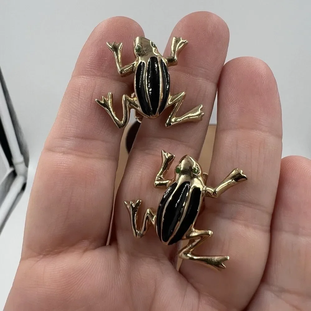 Vintage Tree Frog Cufflinks Black And Gold Formal Wedding Holiday Bold Gold